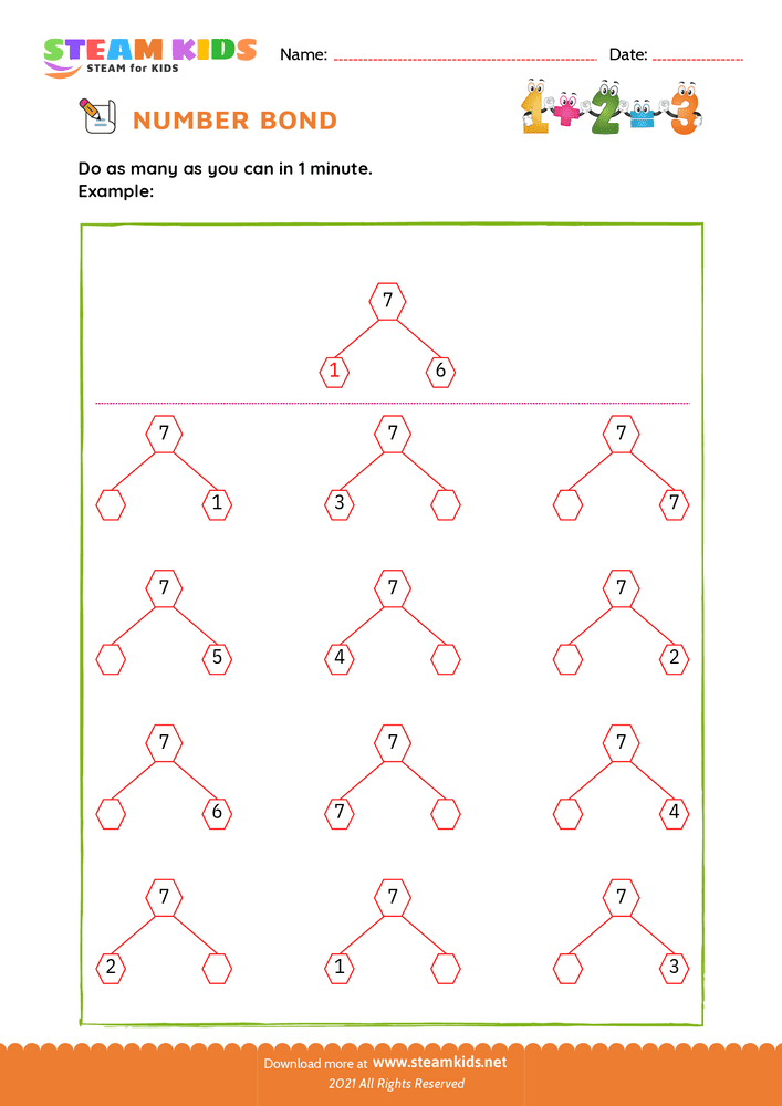 Free Math Worksheet - Fill the number bond - Worksheet 3