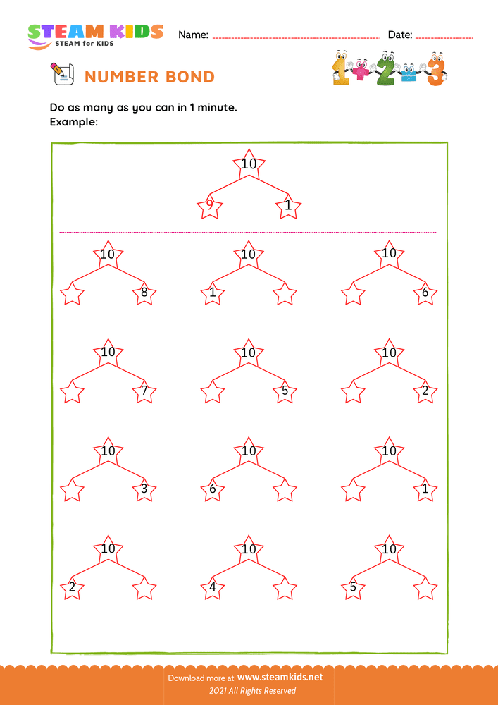 Free Math Worksheet - Fill the number bond - Worksheet 6