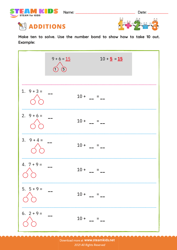 Free Math Worksheet - Make Ten - Worksheet 5