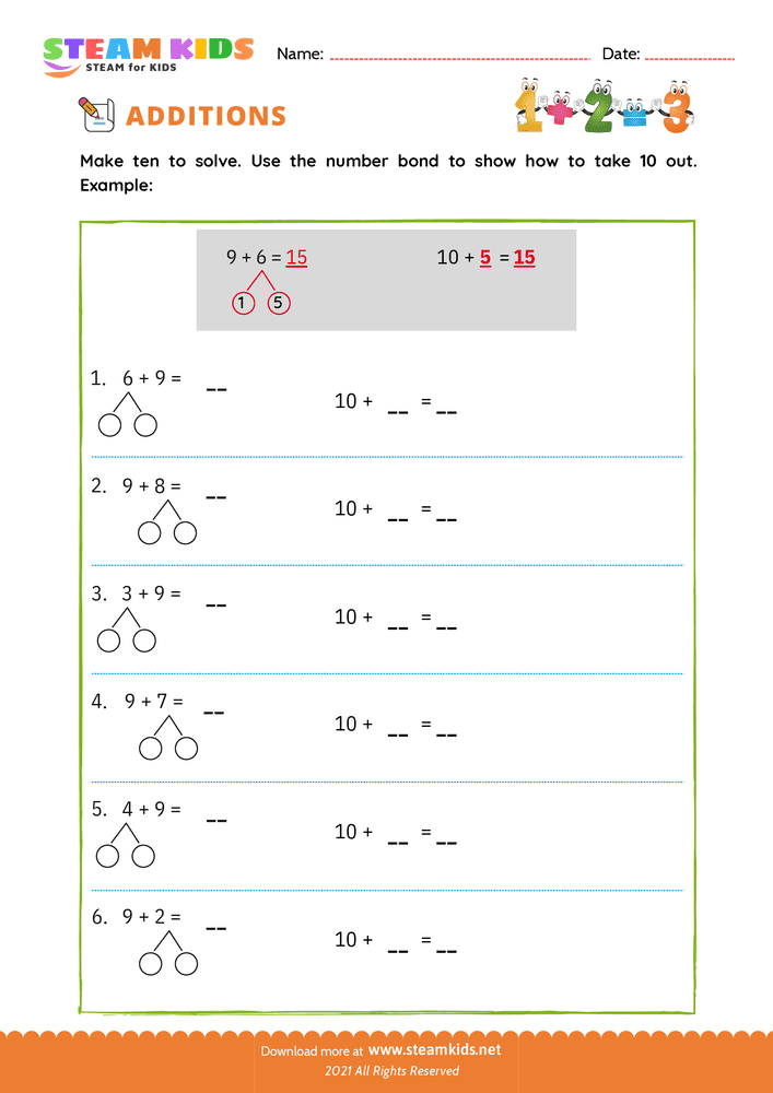 Free Math Worksheet - Make Ten - Worksheet 6