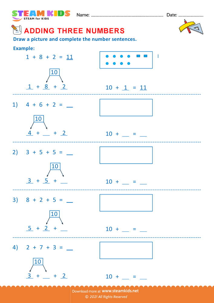 Free Math Worksheet - Adding three number - Worksheet 8