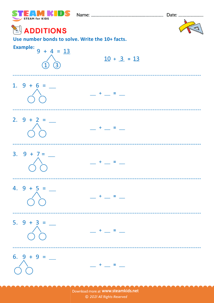 Free Math Worksheet - Addition Facts - Worksheet 1