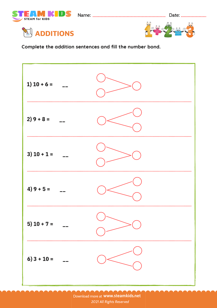 Free Math Worksheet - Addition Facts - Worksheet 7