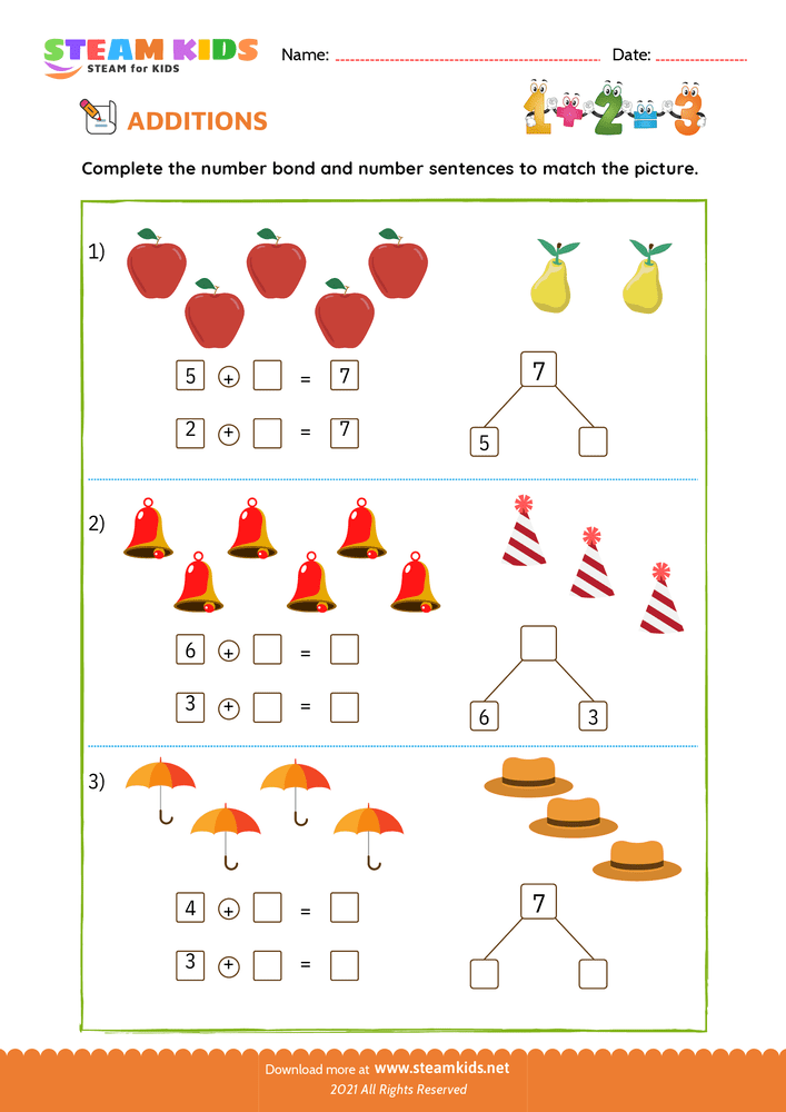 Free Math Worksheet - Complete the number bond - Worksheet 2