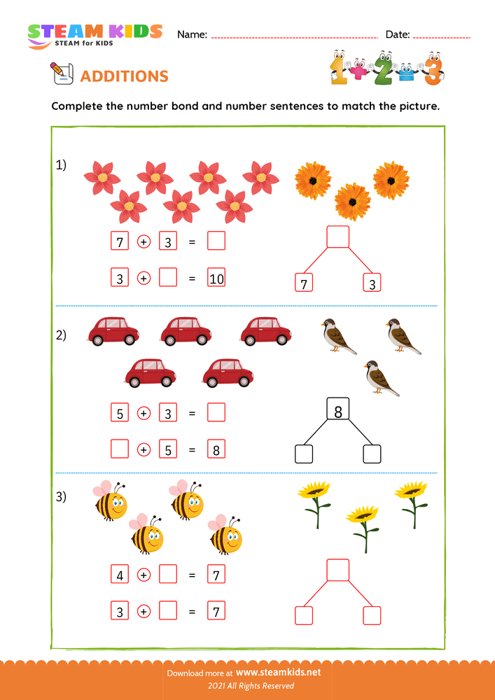 Free Math Worksheet - Complete the number bond - Worksheet 4