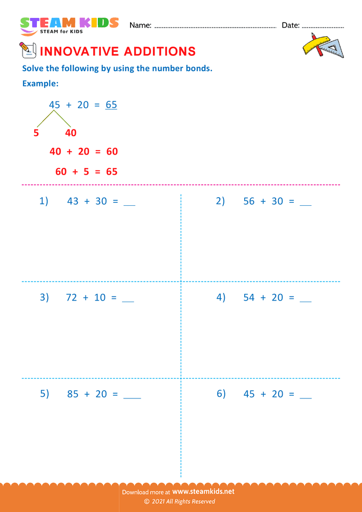 Free Math Worksheet - Innovative additions - Worksheet 1