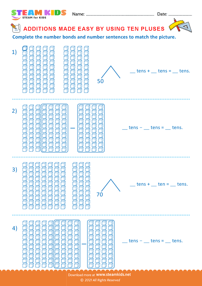 Free Math Worksheet - Addition by ten pluses - Worksheet 2