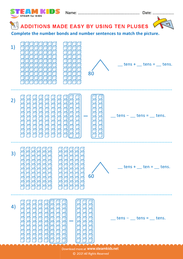 Free Math Worksheet - Addition by ten pluses - Worksheet 3