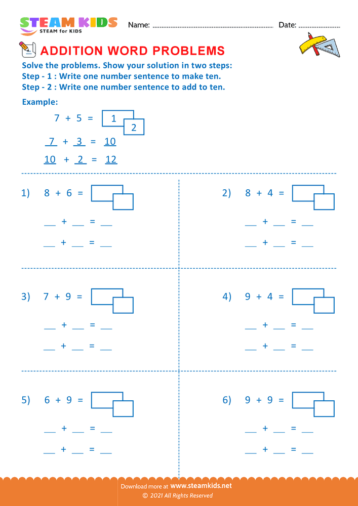 Free Math Worksheet - Ten plus facts - Worksheet 1