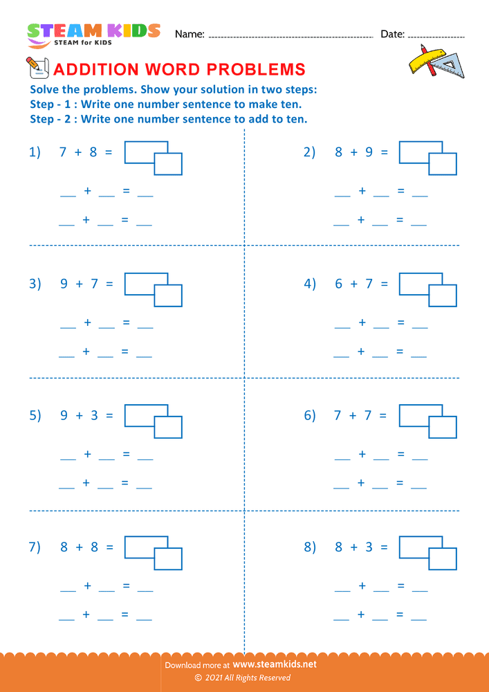 Free Math Worksheet - Ten plus facts - Worksheet 3
