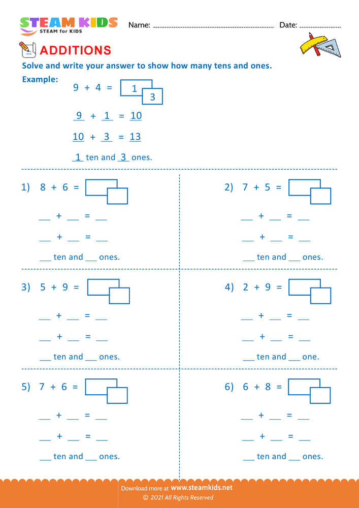 Free Math Worksheet - Ten plus facts - Worksheet 4