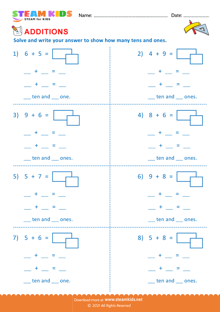 Free Math Worksheet - Ten plus facts - Worksheet 6