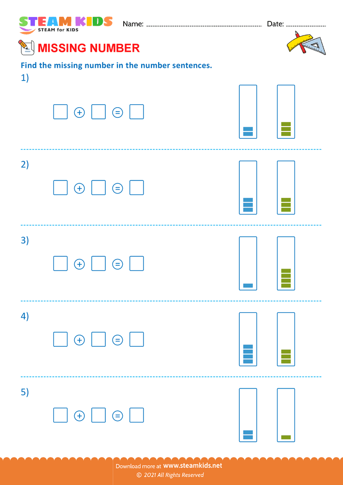 Free Math Worksheet - Fill the missing number - Worksheet 9