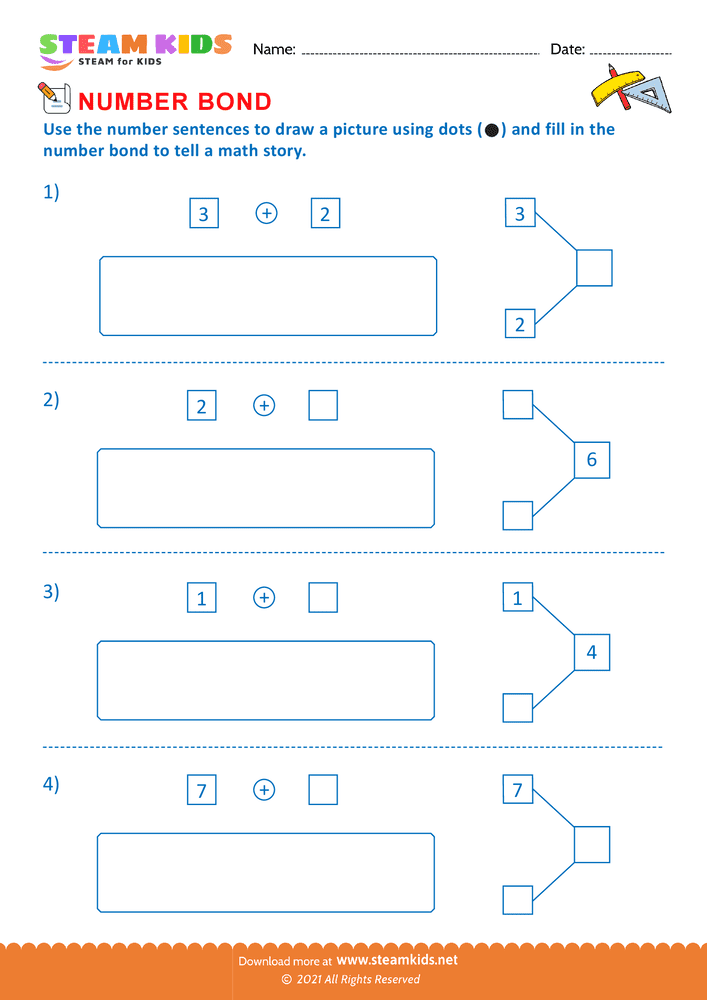 Free Math Worksheet - Fill the number bond - Worksheet 2