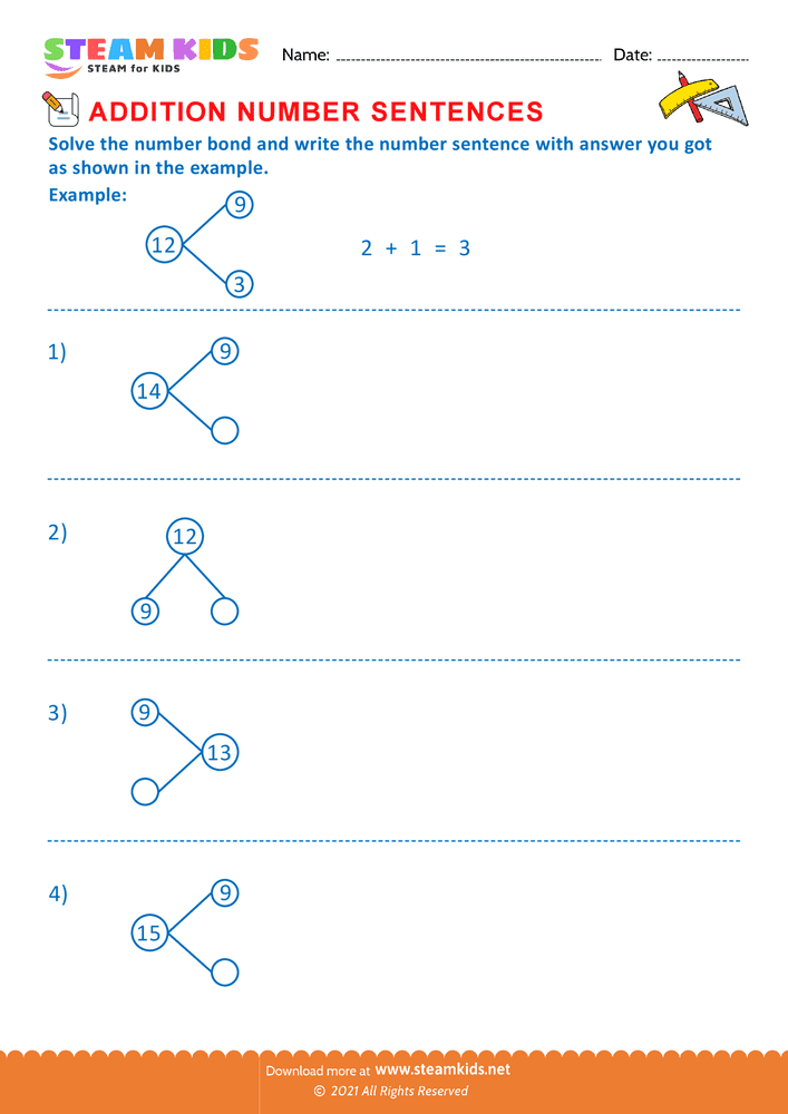 Free Math Worksheet - Solve number bonds - Worksheet 1