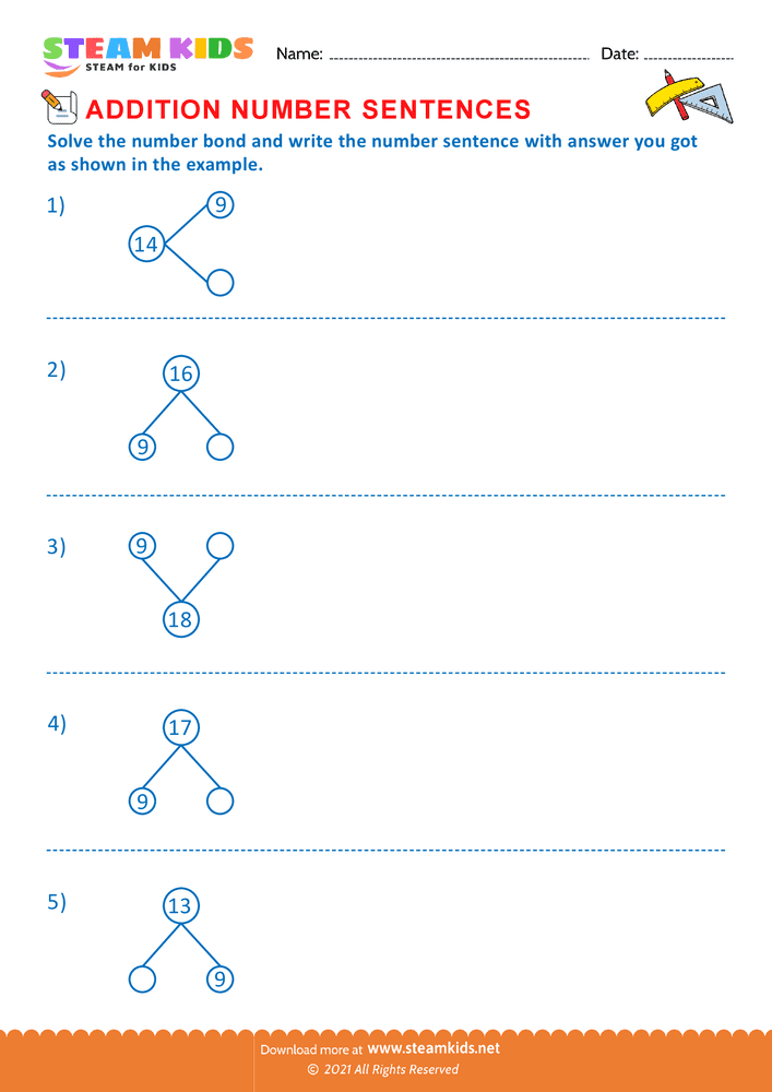 Free Math Worksheet - Solve number bonds - Worksheet 2