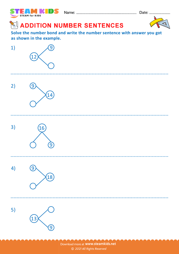 Free Math Worksheet - Solve number bonds - Worksheet 3