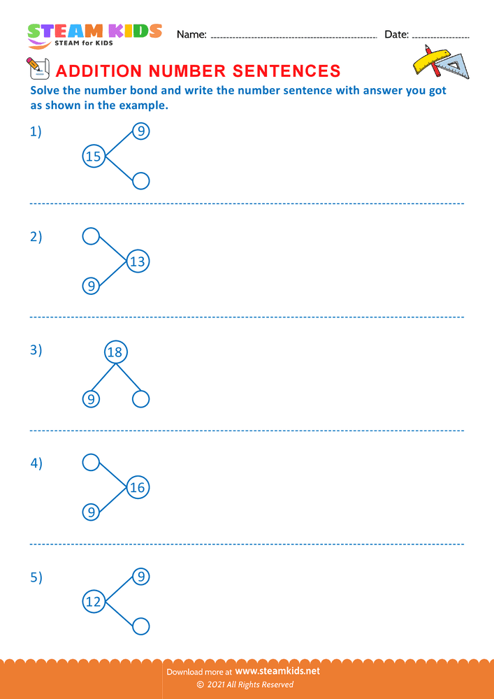 Free Math Worksheet - Solve number bonds - Worksheet 5