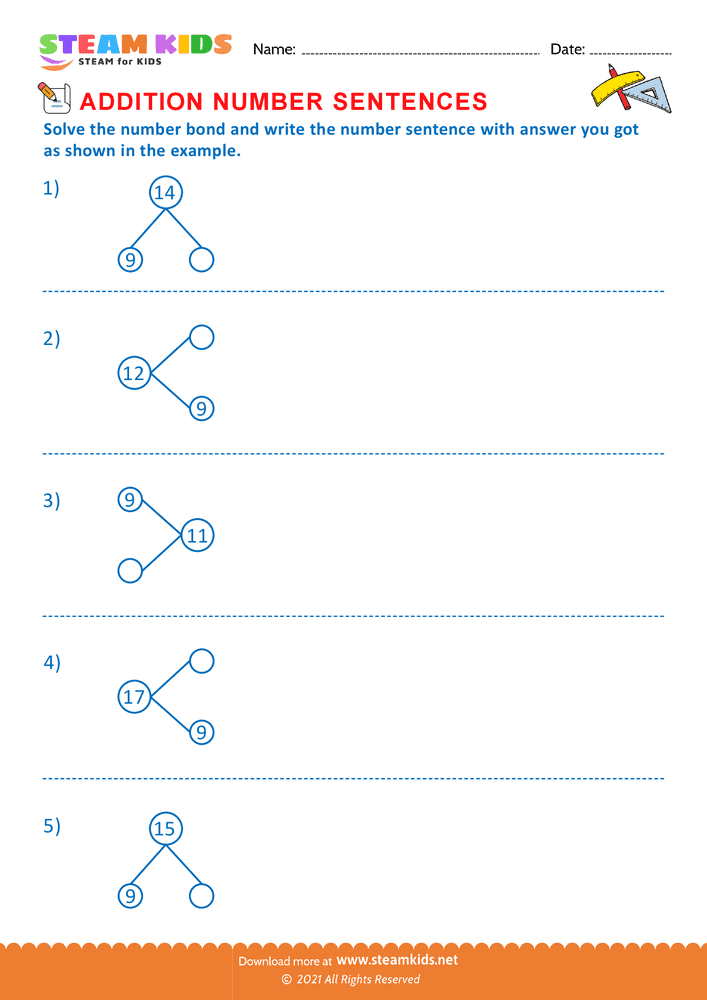 Free Math Worksheet - Solve number bonds - Worksheet 6