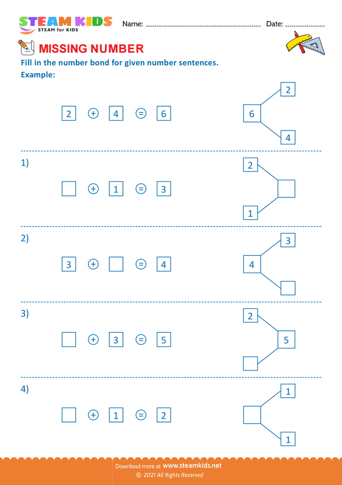 Free Math Worksheet - Fill the number bond - Worksheet 7