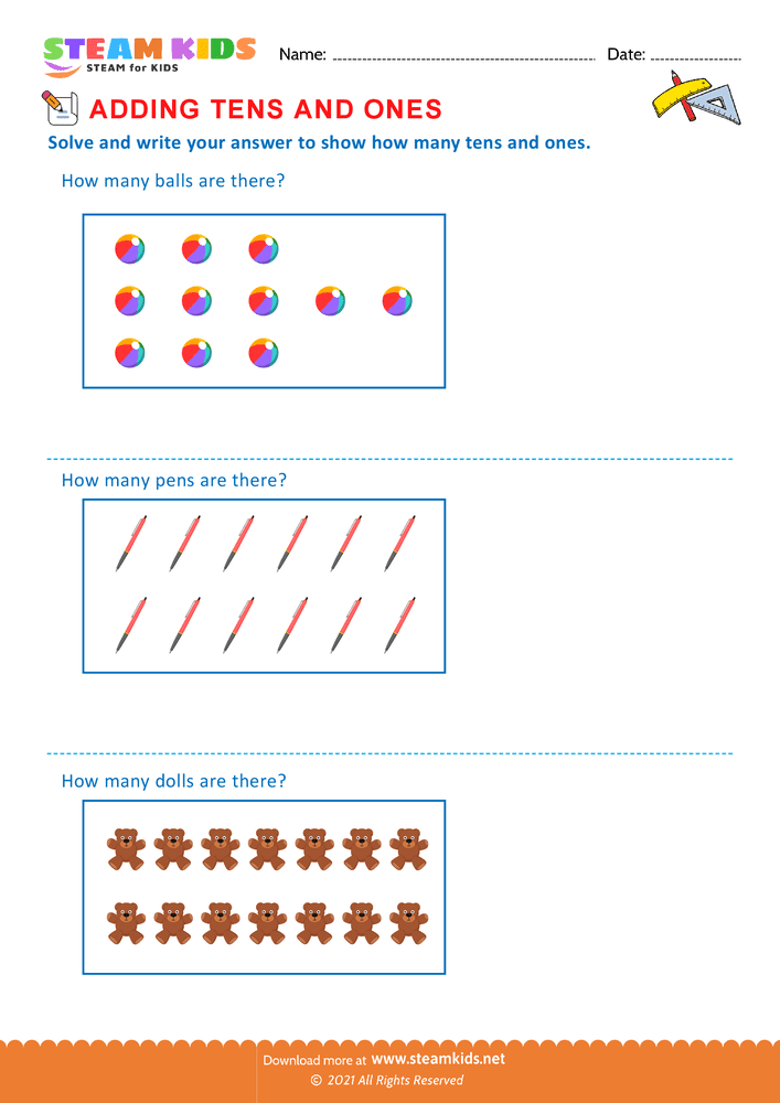 Free Math Worksheet - Add tens & ones - Worksheet 2