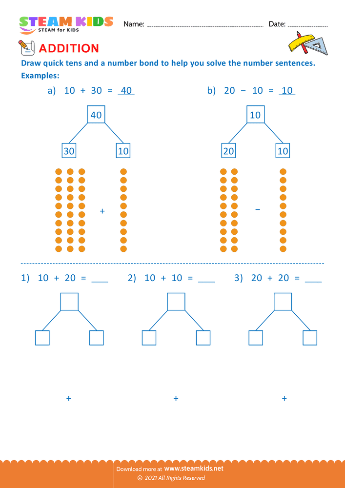 Free Math Worksheet - Using quick tens and ones - Worksheet 1