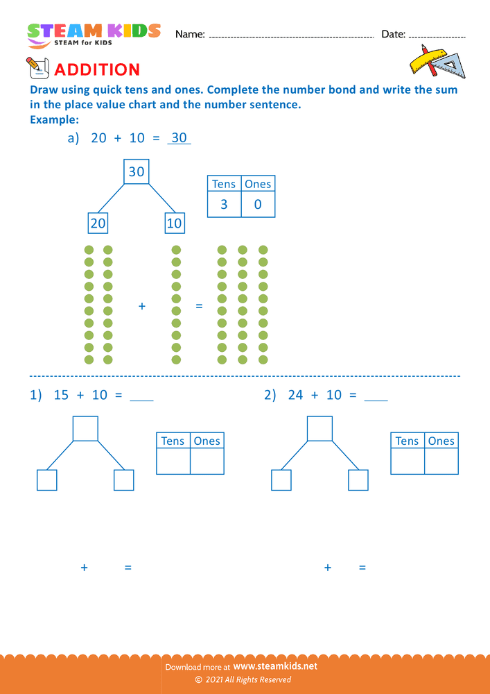 Free Math Worksheet - Using quick tens and ones - Worksheet 7