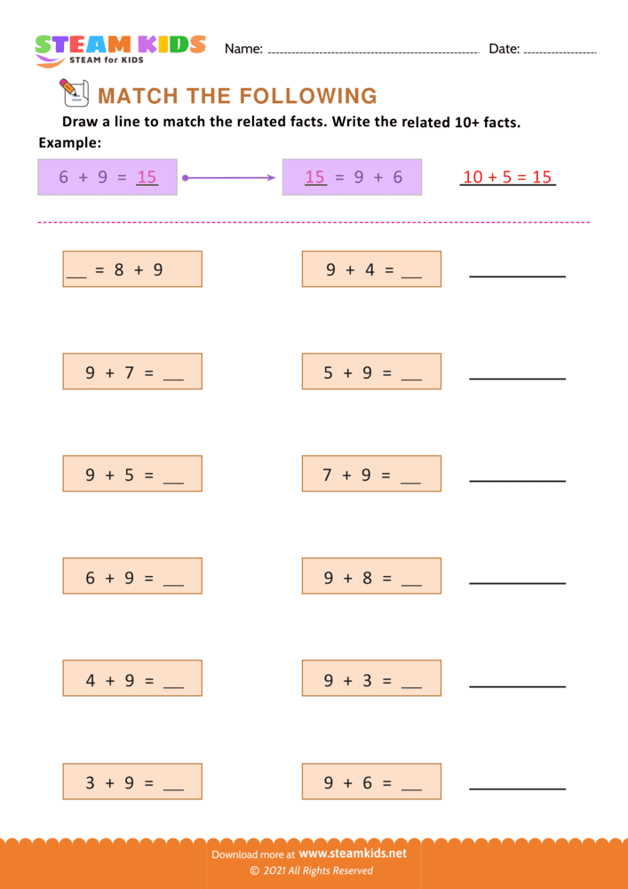 Free Math Worksheet - Add and Match - Worksheet 5