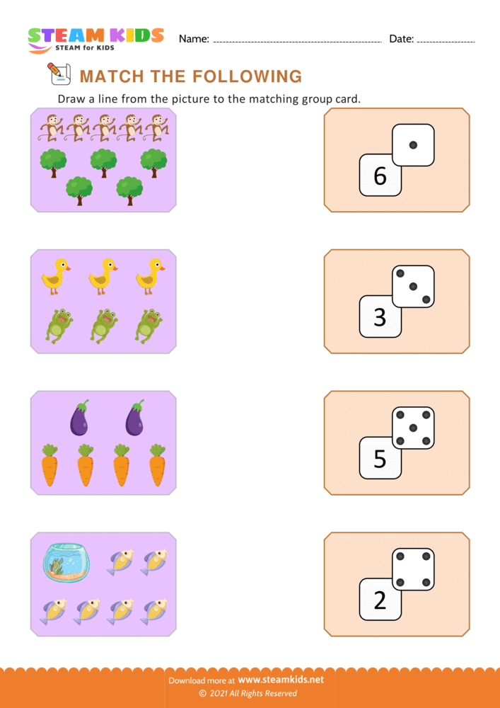 Free Math Worksheet - Match picture and card - Worksheet 4