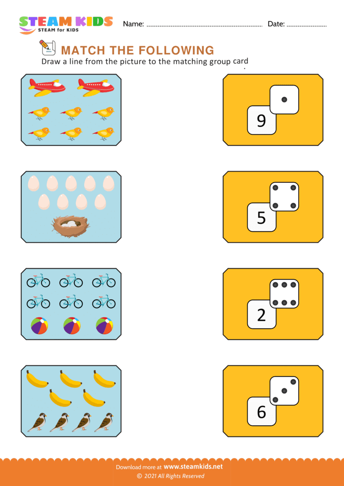 Free Math Worksheet - Match picture and card - Worksheet 6