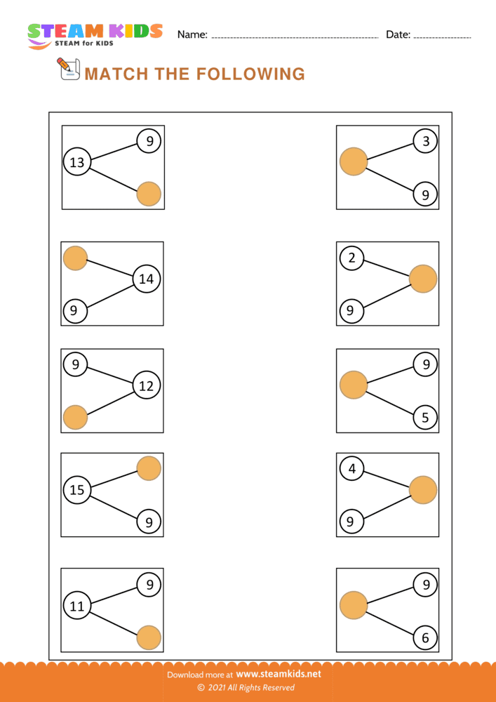 Free Math Worksheet - Match the number bonds - Worksheet 1