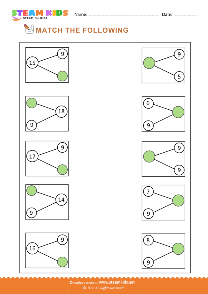 Free Math Worksheet - Match the number bonds - Worksheet 3