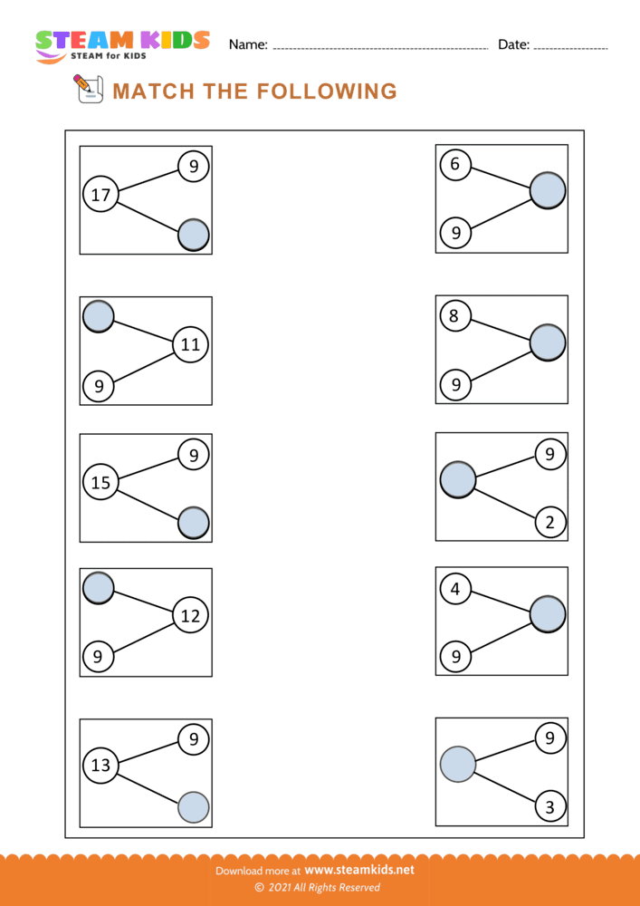 Free Math Worksheet - Match the number bonds - Worksheet 5