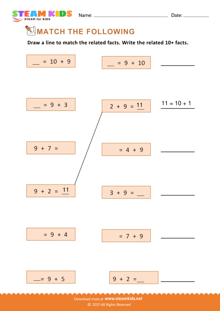 Free Math Worksheet - Add and match - Worksheet 6