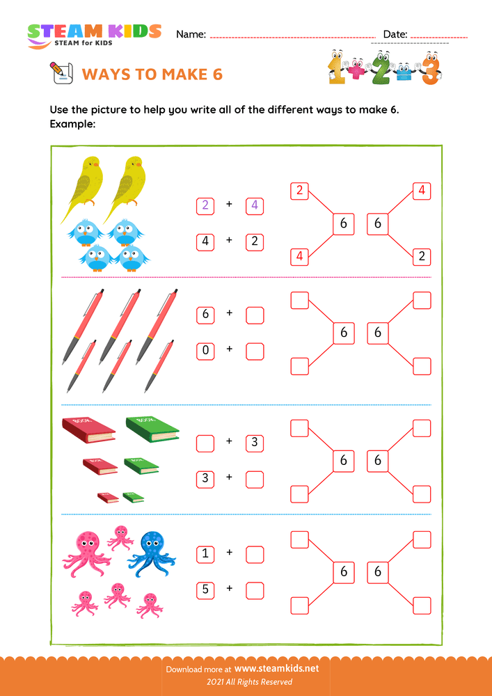 Free Math Worksheet - Ways to make a number - Worksheet 1