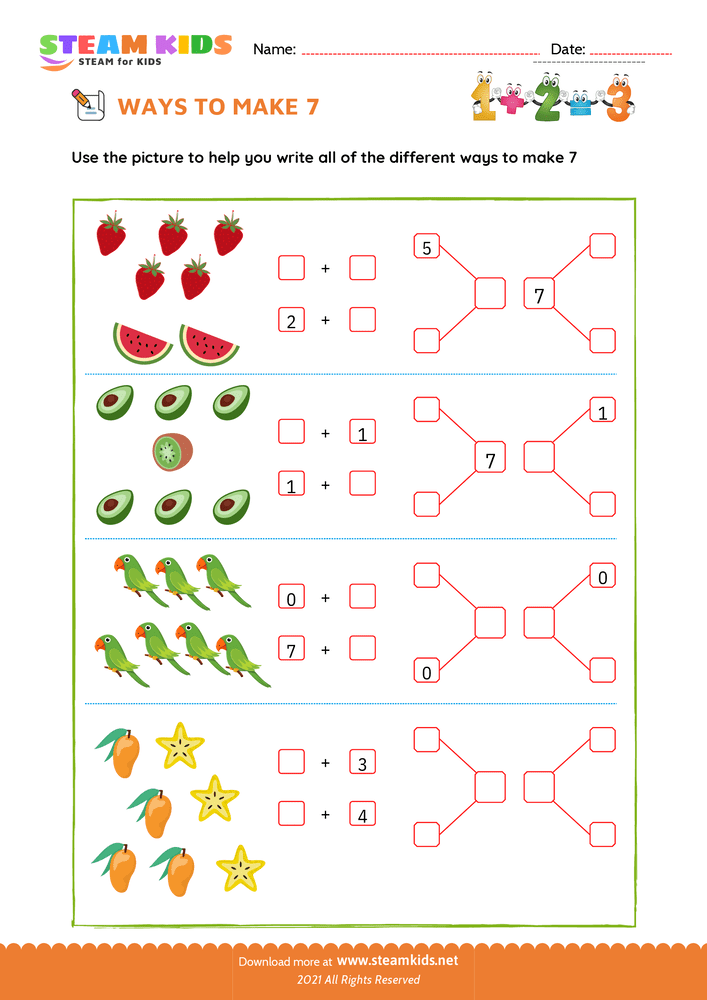 Free Math Worksheet - Ways to make a number - Worksheet 6