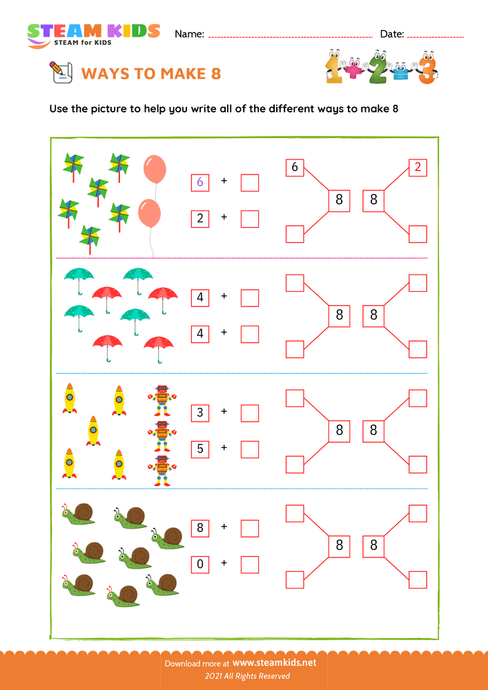 Free Math Worksheet - Ways to make a number - Worksheet 7