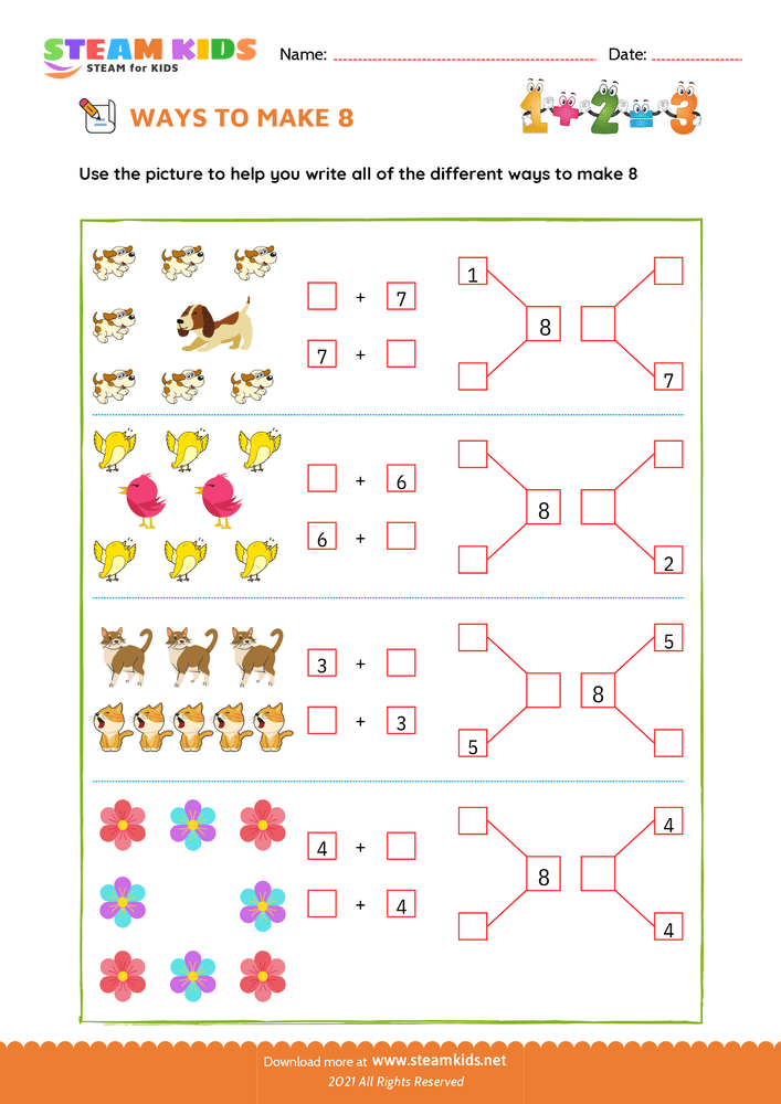 Free Math Worksheet - Ways to make a number - Worksheet 8