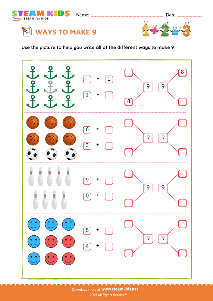 Free Math Worksheet - Ways to make a number - Worksheet 10