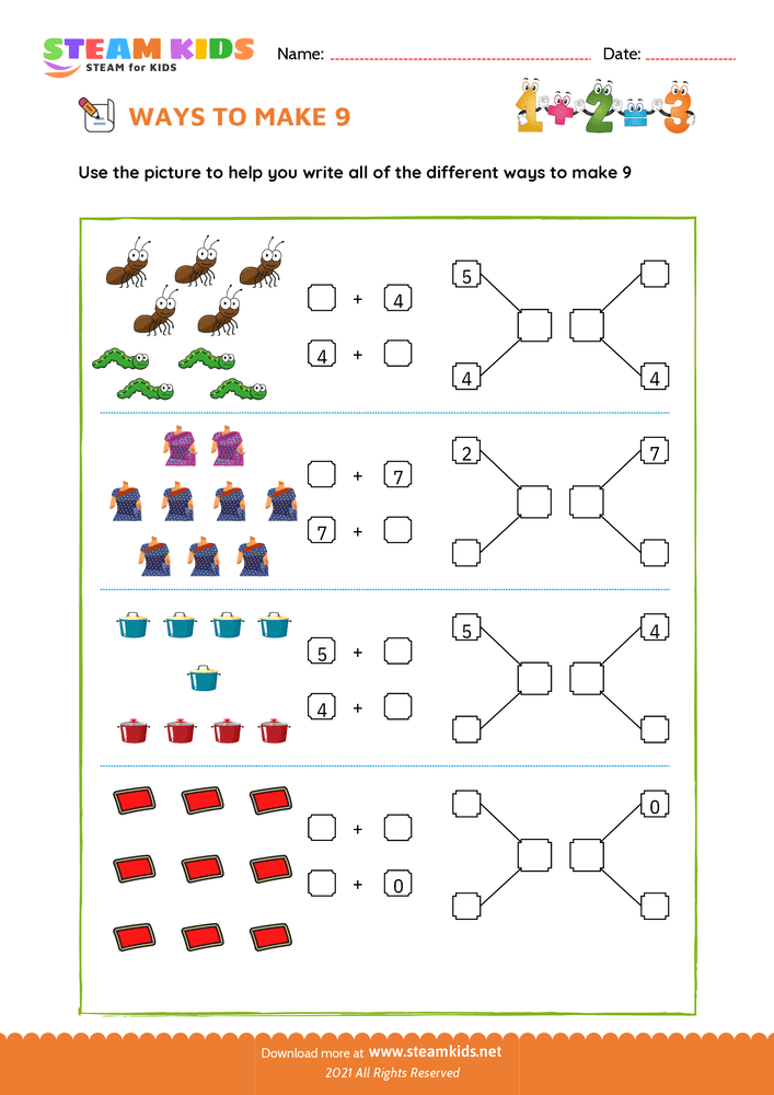 Free Math Worksheet - Ways to make a number - Worksheet 12