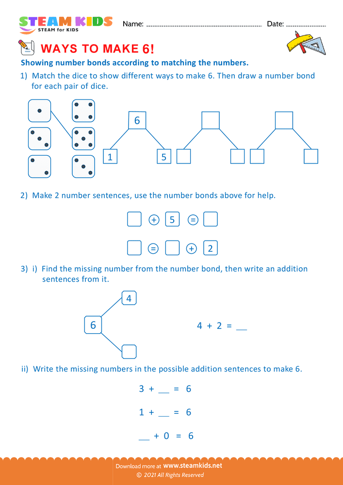 Free Math Worksheet - Ways to make a number - Worksheet 13