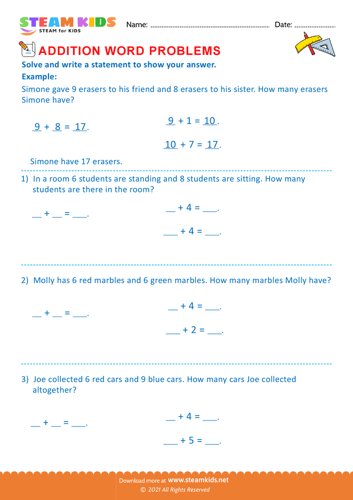 Free Math Worksheet - Problem solving questions - Worksheet 6