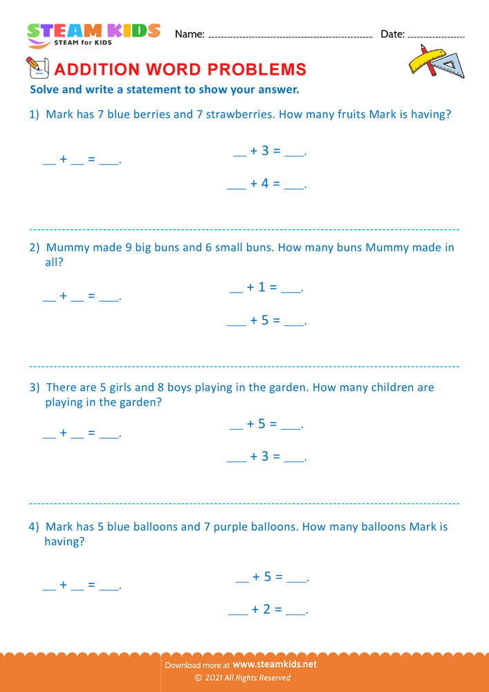 Free Math Worksheet - Problem solving questions - Worksheet 9