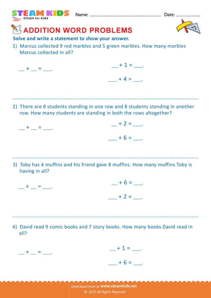 Free Math Worksheet - Problem solving questions - Worksheet 11