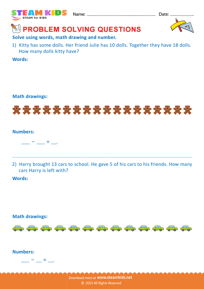 math problem solving questions grade 1