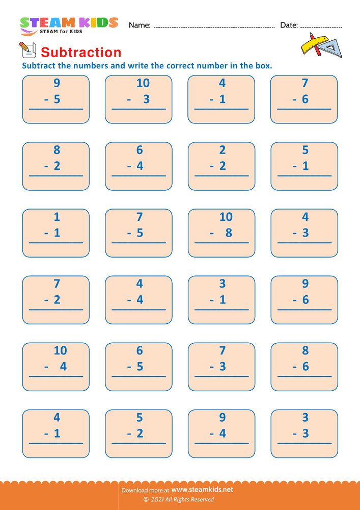 Free Math Worksheet - Subtract numbers  - Worksheet 4