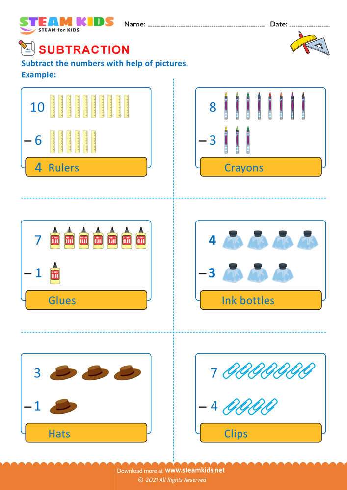 Free Math Worksheet - Count and subtract - Worksheet 3