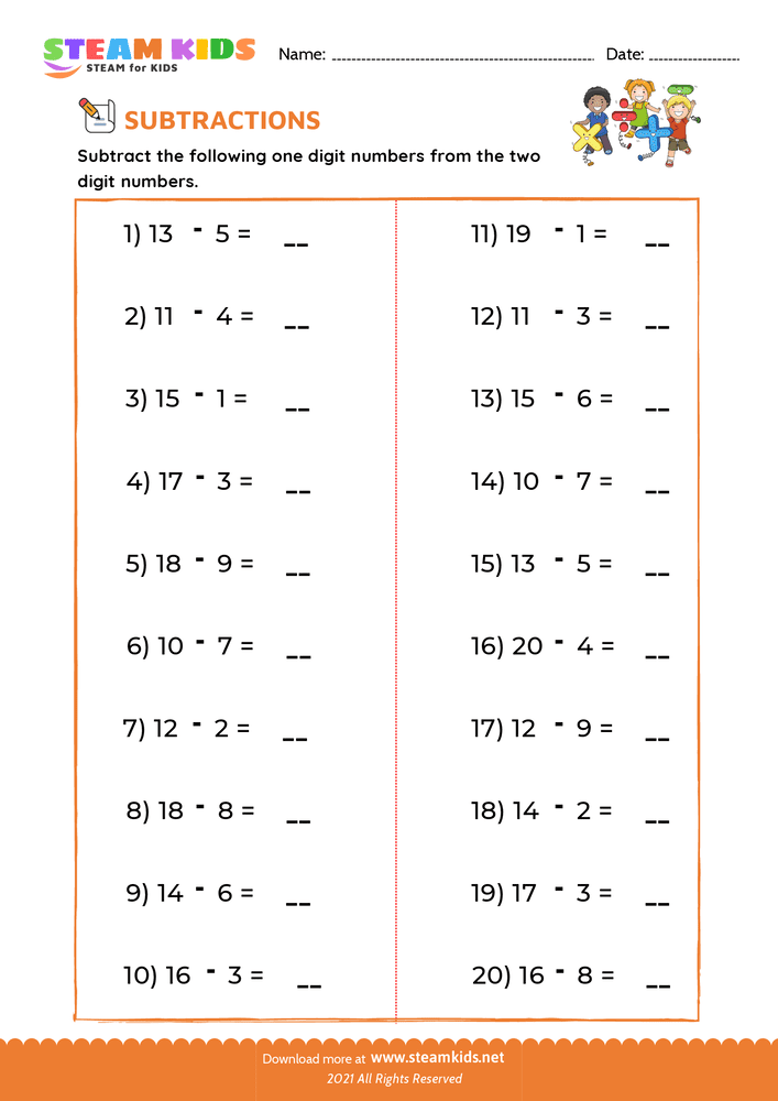 Free Math Worksheet - Subtraction sentences - Worksheet 2