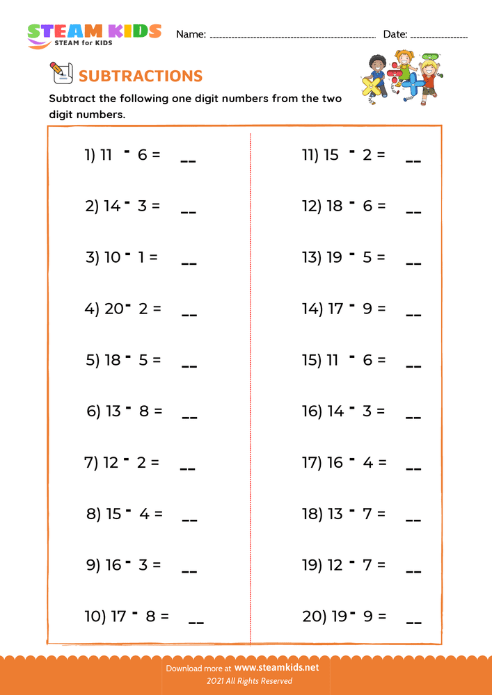 Free Math Worksheet - Subtraction sentences - Worksheet 3