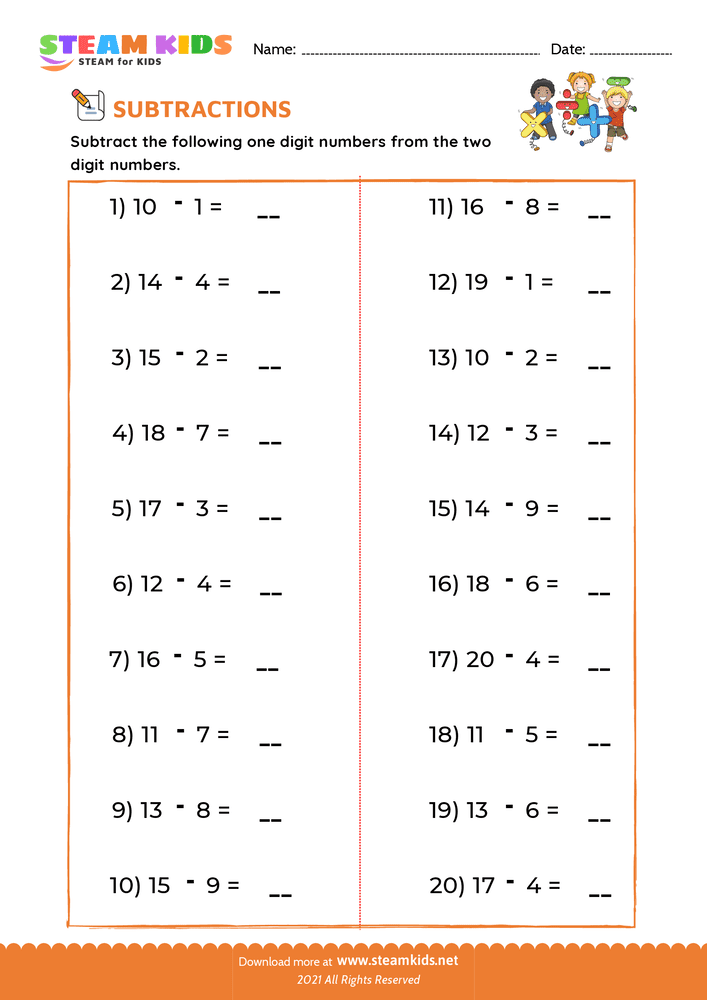 Free Math Worksheet - Subtraction sentences - Worksheet 4